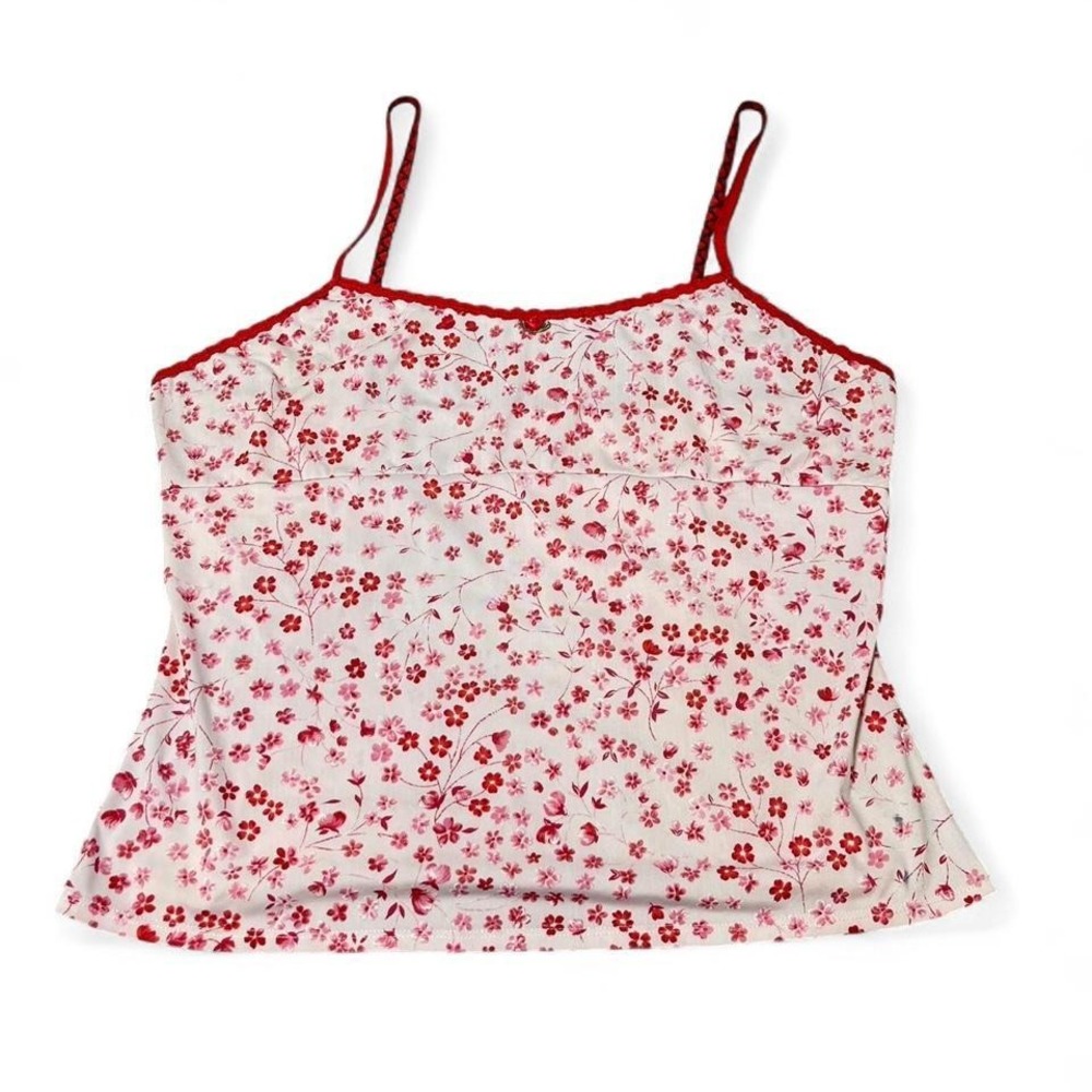 Red + white floral cherry blossom tank top with cute bow detailing